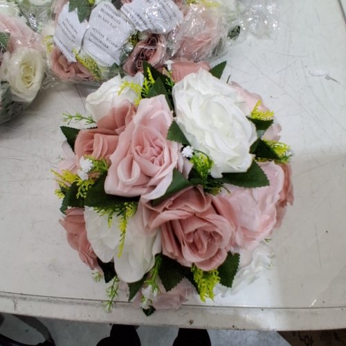 10PK ARTIFICIAL ROSE FLORAL ARRANGEMENTS - PINK/WHITE image 3