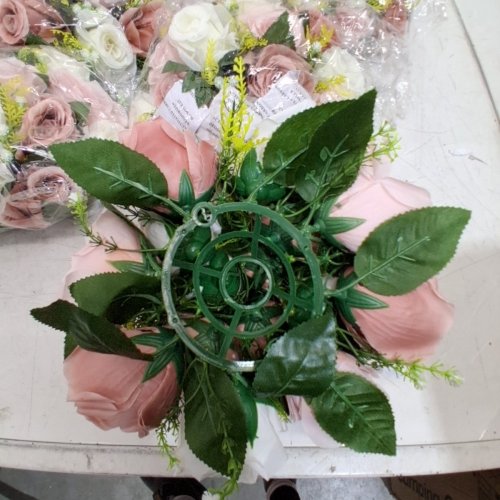 10PK ARTIFICIAL ROSE FLORAL ARRANGEMENTS - PINK/WHITE image 4
