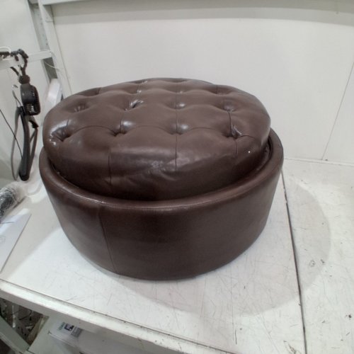 COLAMY LEATHER ROUND STORAGE OTTOMAN WITH REVERSIBLE TRAY LID -25" - BROWN (MODEL: K311) image 4