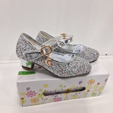 GIRL'S GLITTER MARY JANE SHOES - SIZE 10 (28) - SILVER image 2