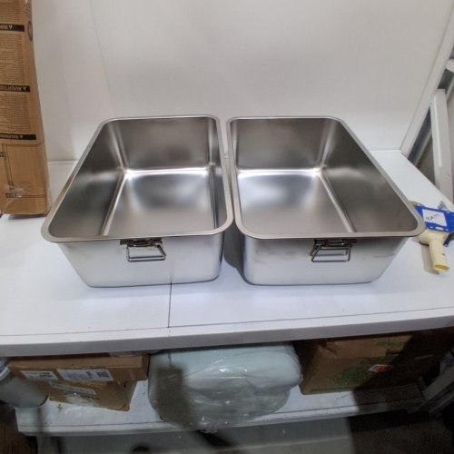 2PC STAINLESS STEEL OPEN LITTER BOX -15.75" X 11.8" - SILVER image 2