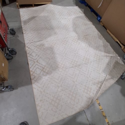 GEOMETRIC STRIPE SOFT AREA RUG - 10FT X 6.5FT, WASHABLE, NON-SLIP - IVORY/BEIGE image 2