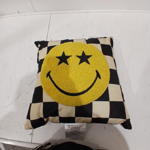 YOOBI SMILEYWORLD CHECKERED THROW PILLOW - 16" X 16" - BLACK/WHITE/YELLOW image 2