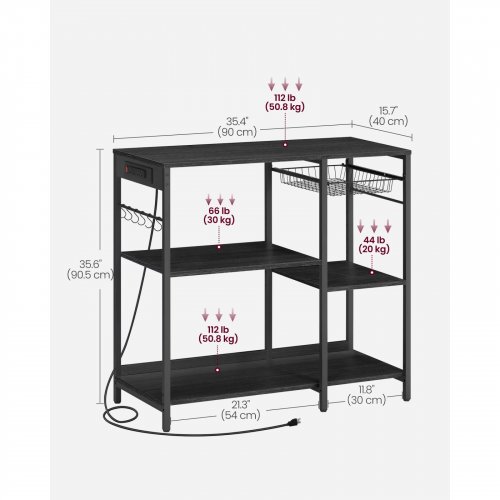 VASAGLE BAKER'S COFFEE BAR RACK WITH CHARGING STATION - 35" X 16" X 36" - BLACK (MODEL: KKS036B22) image 2
