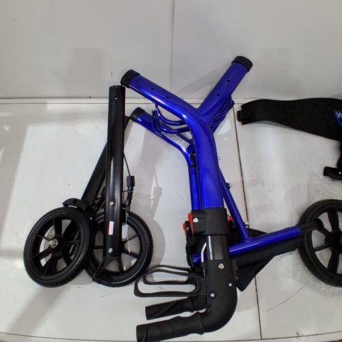 WALK MATE ROLLATOR PRO FOLDING WALKER SEAT WITH CUP/CANE HOLDER AND EASY BUTTON HEIGHT ADJUSTMENT - BLUE (MODEL: WM02061) image 2