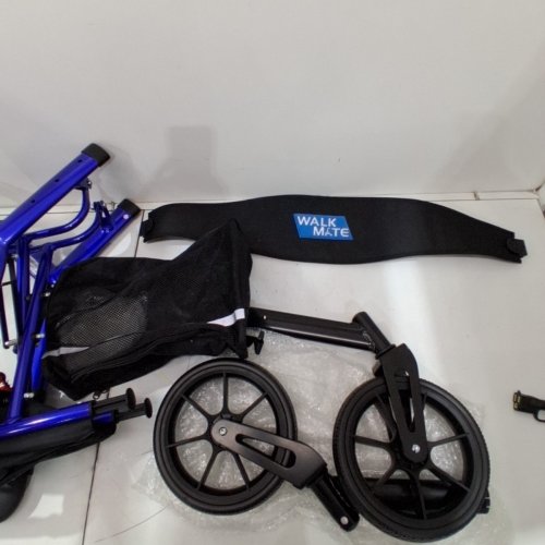 WALK MATE ROLLATOR PRO FOLDING WALKER SEAT WITH CUP/CANE HOLDER AND EASY BUTTON HEIGHT ADJUSTMENT - BLUE (MODEL: WM02061) image 3