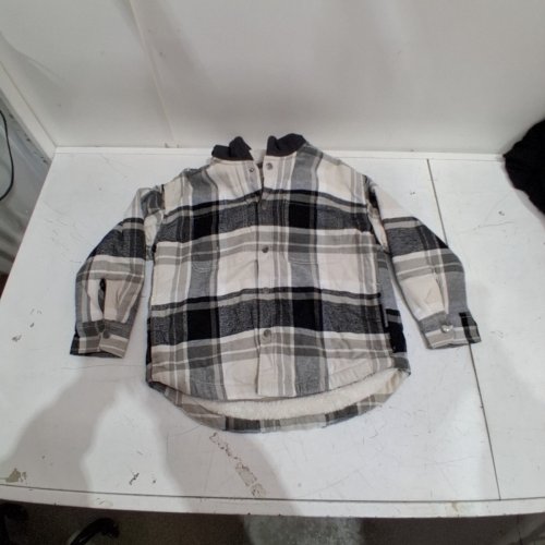 KID'S GAP PLAID SHERPA-LINED BUTTON-FRONT JACKET - MEDIUM (8) - BLACK / GREY / WHITE (STYLE: B4435-00-1) image 2