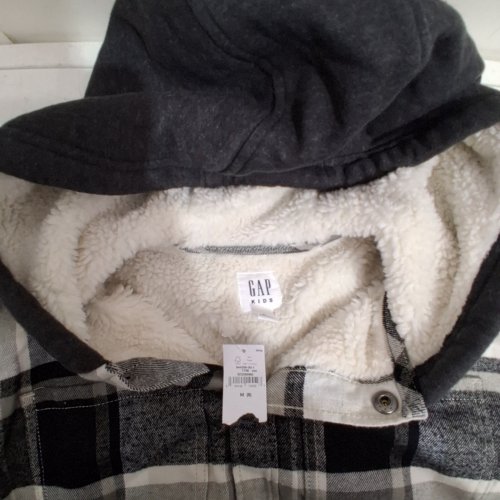 KID'S GAP PLAID SHERPA-LINED BUTTON-FRONT JACKET - MEDIUM (8) - BLACK / GREY / WHITE (STYLE: B4435-00-1) image 3