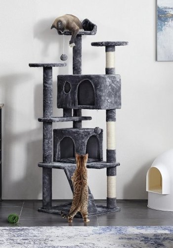 YAHEETECH CAT TREE CAT TOWERS CAT CONDO WITH PLATFORM - 54" - DARK GREY (MODEL: 593122) image 3