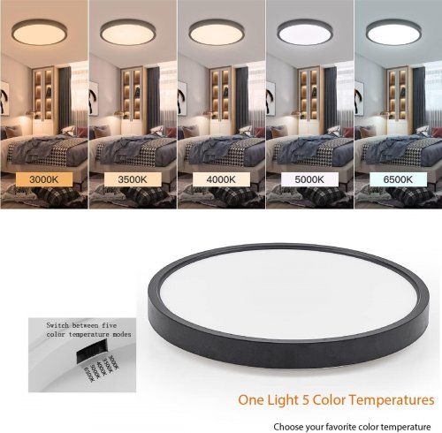 6PK TALOYA MOON FLUSH MOUNT LED CEILING LIGHT FIXTURE WHITE RING - 16" - 24W - 3000K TO 6500K - BLACK / WHITE (MODEL: 8293) image 2