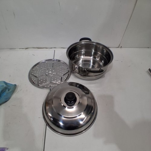 3PC STAINLESS TEEL STEAM POT - 11" - SILVER (MODEL:KJAOYU8VG0ZY517E) image 2