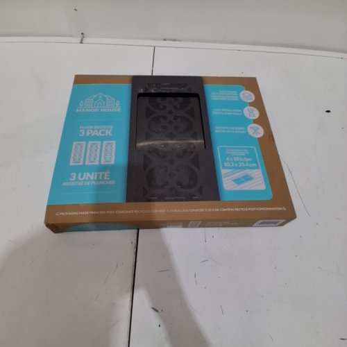 3PK MANOR HOUSE LOW PROFILE SCROLL DESIGN FLOOR REGISTER - 4" X 10" - BLACK (MODEL: 3333410) image 2
