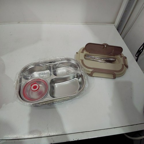 TOPLLC COMPARTMENT STAINLESS STEEL LUNCH BENTO BOX WITH SPOON AND CHOPSTICKS - BROWN / BEIGE image 2