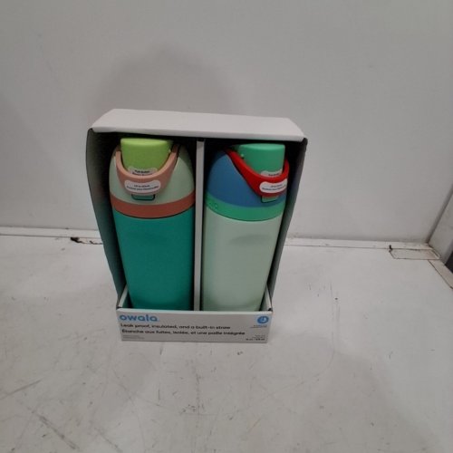 2PK OWALA FREESIP STAINLESS STEEL WATER BOTTLES WITH STRAWS - 16OZ - BLUE/GREEN (MODEL: 2856617) image 2