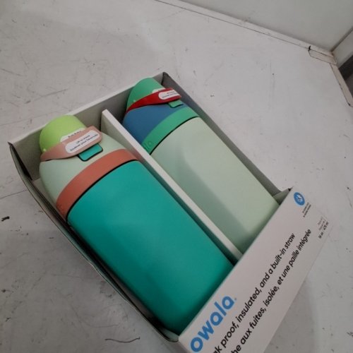 2PK OWALA FREESIP STAINLESS STEEL WATER BOTTLES WITH STRAWS - 16OZ - BLUE/GREEN (MODEL: 2856617) image 3