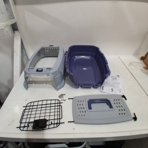 AMAZONBASICS TWO-DOOR TOP-LOAD HARD-SIDED PET TRAVEL KENNEL CARRIER CRATE FOR CATS OR DOGS - 23" X 15" X 13" - GREY/BLUE (MODEL:B00OP6SVJW) image 2