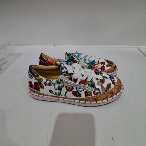 FLORAL LACE UP ZIPPER SNEAKERS - SIZE 38 - WHITE / MULTICOLOR image 3