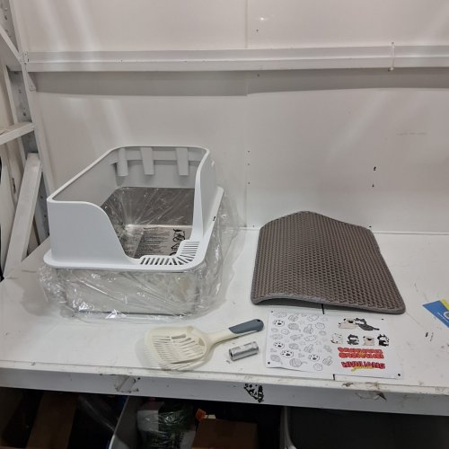 ELLENPENT STAINLESS STEEL CAT LITTER BOX WITH LID - XL - 36L - WHITE (MODEL: CH-ICB010) image 2