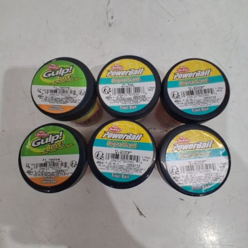 6 ASSORTED BERKLEY FISHING BAIT - 2 OZ / 1.75 OZ - SCENTED - YELLOW / ORANGE image 2