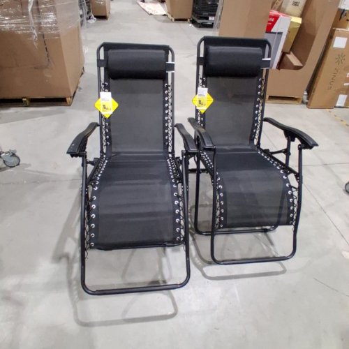 2PK HOMALL PATIO FOLDABLE ZERO GRAVITY CHAIR TEXTILENE FABRIC ADJUSTABLE OUTDOOR RECLINER - BLACK image 3