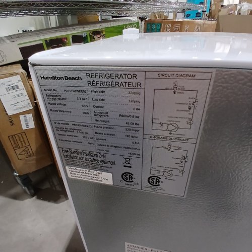 HAMILTON BEACH 3.3CUFT COMPACT REFRIGERATOR - WHITE - (MODEL: HBR33MWEE02) image 8