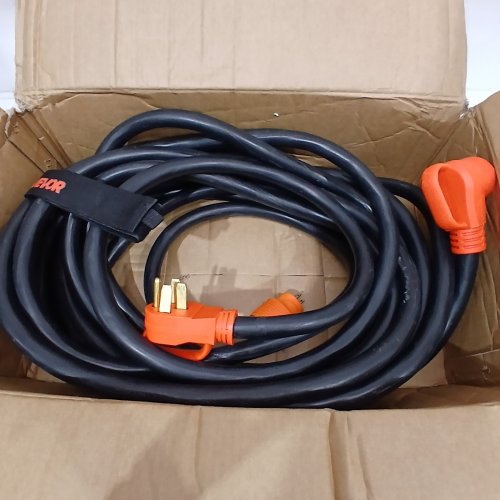VEVOR Heavy Duty WELDING EXTENSION power CORD with LED Indicator Handle - male to female connector - 30AMP - 250V - 25FT - orange/black image 4