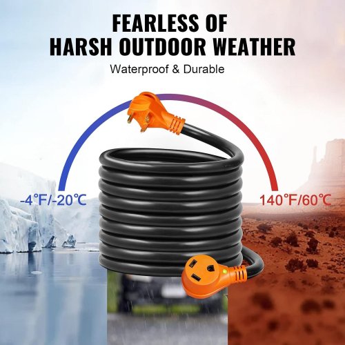 VEVOR Heavy Duty WELDING EXTENSION power CORD with LED Indicator Handle - male to female connector - 30AMP - 250V - 25FT - orange/black image 2