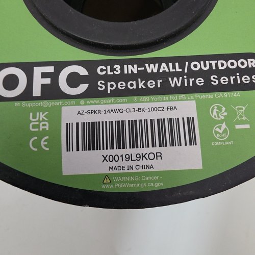 GEARIT INDOOR/OUTDOOR FLEXIBLE SPEAKER WIRE - 14AWG - 2 CONDUCTORS - 100FT - BLACK (MODEL: AZ-SPKR-14AWG-CL3-BK-100C2-FBA) image 2