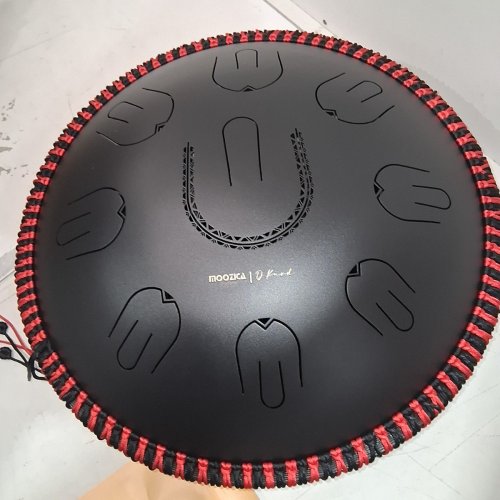 MOOZICA 14FT'STEEL HANDPAN TONGUE DRUM 17 NOTES IN D MINOR WITH OCTAVE OVERTONE DESIGN - BLACK/RED - (MODEL: HP-02) image 4