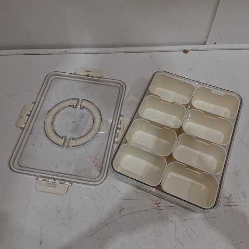 ZEENING PORTABLE FOOD STORAGE CONTAINER WITH HANDLES AND 8 SNACK COMPARTMENTS - 11" X 8" - CLEAR/WHITE image 3