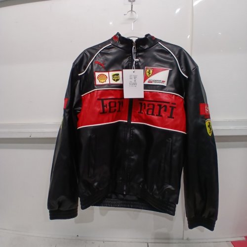 UNISEX FERRARI F1 LEATHER FAUX BOMBER JACKET - EXTRA LARGE - BLACK image 2