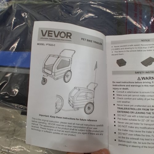 VEVOR PET BIKE TRAILER WITH QUICK RELEASE - 66LBS MAX - BLUE/BLACK (MODEL: PTS101) image 4