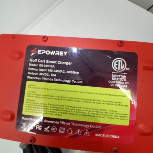 EPOWREY LEAD ACID BATTERY CHARGER FOR EZGO TXT D GOLF CARTS - 18A - 36V - RED (MODEL: EB-36V18A) image 3