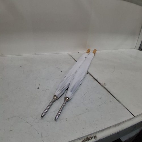 2PK AUTO-OPEN UMBRELLA WITH WOODEN HANDLE - 46"DX39"L - WHITE/NATURAL image 2