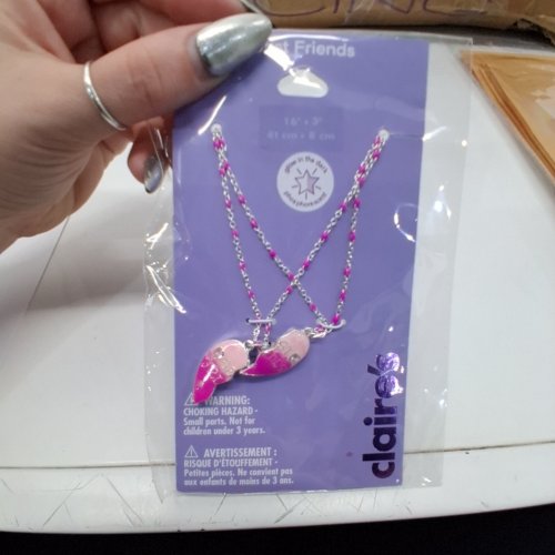 2PC GIRLS CLAIRE'S BEST FRIENDS HEART NECKLACE SET - 16" - PINK AND SILVER image 2
