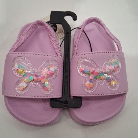 GIRL'S GEORGE TODDLER POOL SLIDES - SIZE 5-6 - PURPLE/BUTTERFLY image 2