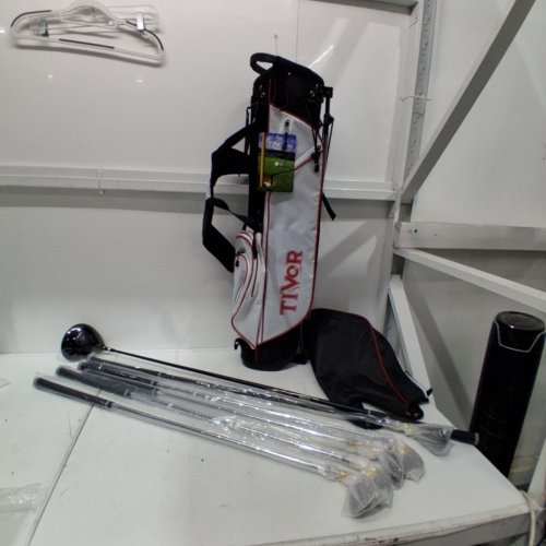 7PC TIVOR GOLF CLUBS SET WITH DRIVER, HYBRID, 7 IRON, 9 IRON, SAND WEDGE, PUTTER & STAND BAG - LEFT-HANDED - GREY/BLACK/RED image 2