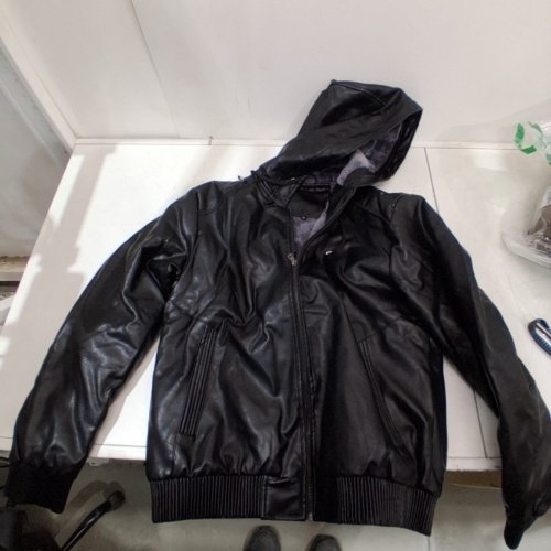 MEN'S UUSOLLECY FAUX LEATHER SHERPA LINED HOODED BOMBER JACKET - EXTRA LARGE - BLACK image 2