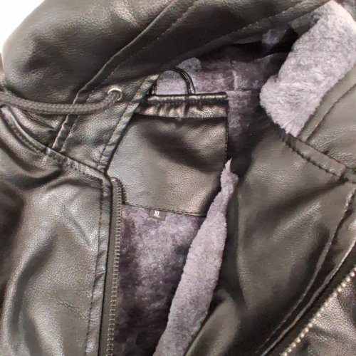 MEN'S UUSOLLECY FAUX LEATHER SHERPA LINED HOODED BOMBER JACKET - EXTRA LARGE - BLACK image 3