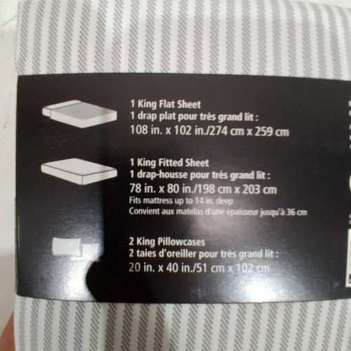 4PC MAINSTAYS FLANNEL SHEET SET - KING - GREY STRIPES image 3