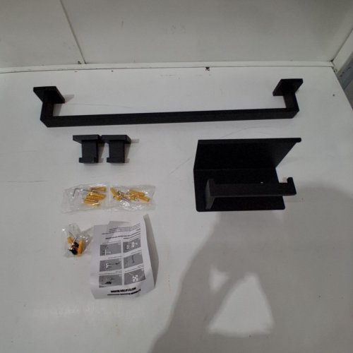 4PC WOEKME STAINLESS STEEL WALL MOUNTED BATHROOM TOWEL BAR SET - BLACK - (MODEL: W-5) image 3