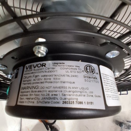 VEVOR INDUSTRIAL HIGH VELOCITY SHOP DRUM FAN - 24" - 120 V - 155W - BLACK (MODEL: HFEANXSTANDMETAL24RC) image 3