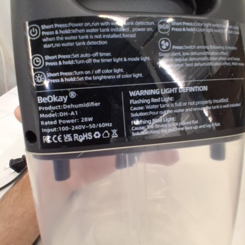 BEOKAY SMALL DEHUMIDIFIER FOR 230 SQ. FT - 60 OZ - BLACK (MODEL: DH-A1) image 3