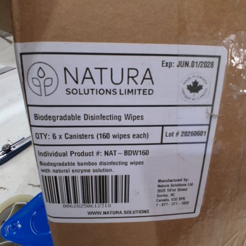 6PK NATURA BIODEGRADABLE DISINFECTING WIPES - 160 WIPES EACH (MODEL: NAT-BDW160) image 3