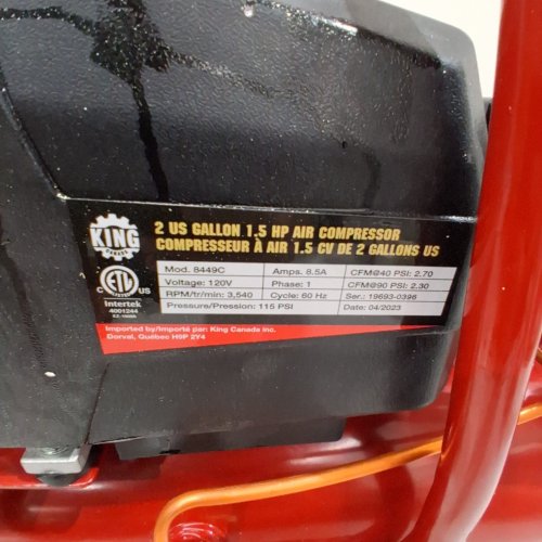 KING CANADA CORDED 1.5HP AIR COMPRESSOR - 2GAL - RED (MODEL: 8449C) image 4