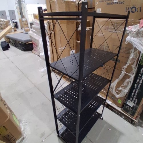 5 TIER FOLDABLE STORAGE SHELVES WITH WHEELS - 13.4" X 25.6" X 59" - 750LBS CAPACITY - BLACK (MODEL:SR5T001) image 3