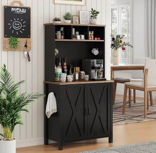 FARMHOUSE COFFEE BAR CABINET TABLE WITH STORAGE - 30" X 16" X 59" - BLACK (ITEM: JRCBBL109-BLACK) image 2