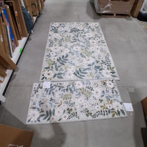 2PC WASH LUXE FLORAL AREA RUG - 5FT X 7FT / 27" X 60" - GREY, BLUE, GREEN, AND WHITE (MODEL: 2046294) image 4