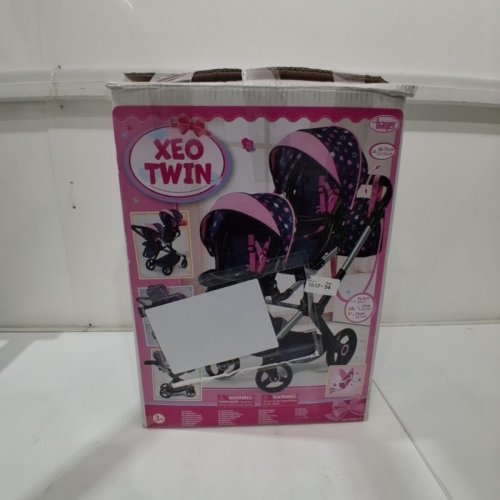 BAYER DESIGN - TWIN DOLLS PRAM XEO - ADJUSTABLE HANDLE BABY STROLLER FOR DOLLS WITH CHILDRENS SIDE BAG - NAVY/PINK - (MODEL: 26716AA) image 2
