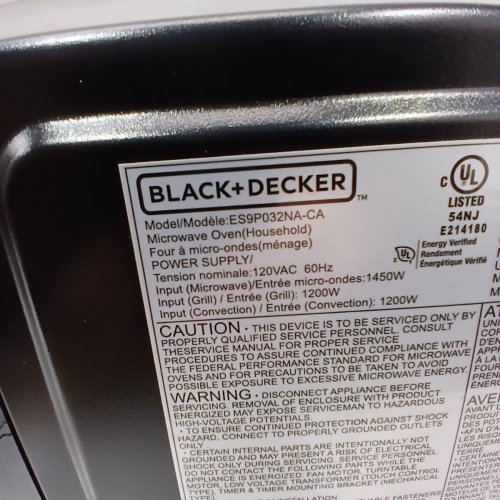 BLACK+DECKER 5-IN-1 MICROWAVE OVEN WITH AIR FRY- BLACK (MODEL: ES9P032NA-CA) image 7